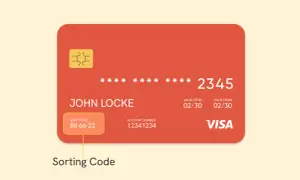 Karta bankowa z danymi Johna Locke'a, numerem konta 12341234 i numerem 88-66-22, który jest sort code.