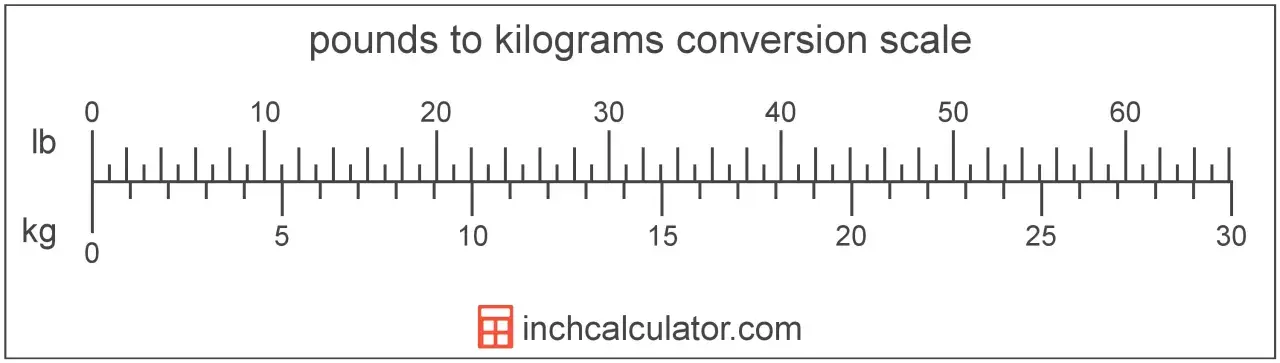 Skala konwersji funtów na kilogramy z oznaczeniami lb i kg.