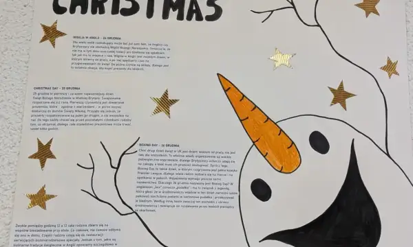 Najważniejsze święta w Wielkiej Brytanii: Boże Narodzenie, Wigilia i Boxing Day. Ilustracja przedstawia bałwana i gwiazdki.